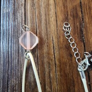 Handmade Beige cord Necklace with light clear Pink bead